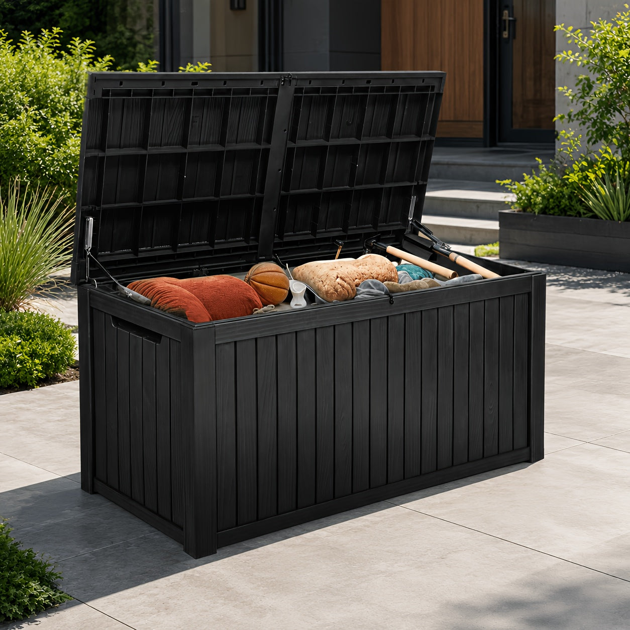 Outdoor Waterproof Resin Deck Box 51 80 150 180 Gallon - Weatherproof Patio Storage Box Bench and Table for Garden Tools Pool Supplies Patio Furniture Brown Black Canada