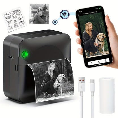 Wireless Pocket Thermal Sticker Printer Inkless with Thermal Paper Roll, Intelligent Portable Mini Printer for Photos Memos Diaries Notes Journaling Scrapbooking – iOS & Android Compatible