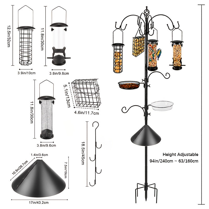 Bird Feeder Pole Set Squirrel Proof 91"/94" Heavy Duty Shepherd Hook with Squirrel Baffle, Metal Tray, Bird Feeder Cage & Bird Bath Dish – Outdoor Wild Bird Feeding Station for Garden Canada