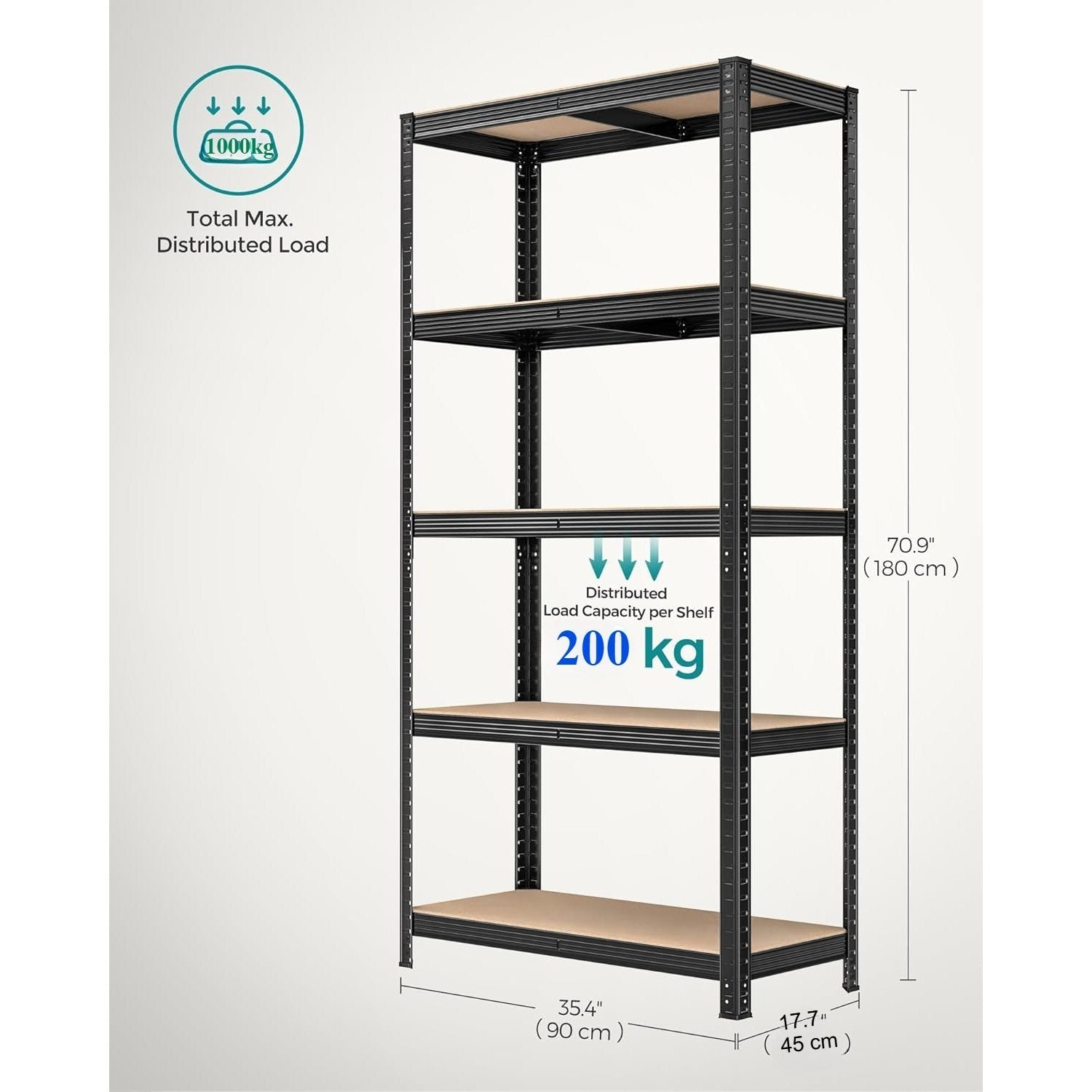1PC Heavy Duty Storage Shelves, 5-Tier Industrial Shelving Unit with 2200 lbs Capacity, Adjustable Metal Utility Rack, Freestanding Garage Shelving for Organization, Easy Assembly, Wide Use for Warehouse, Kitchen Pantry, Basement, Laundry Room, Closet, Ba