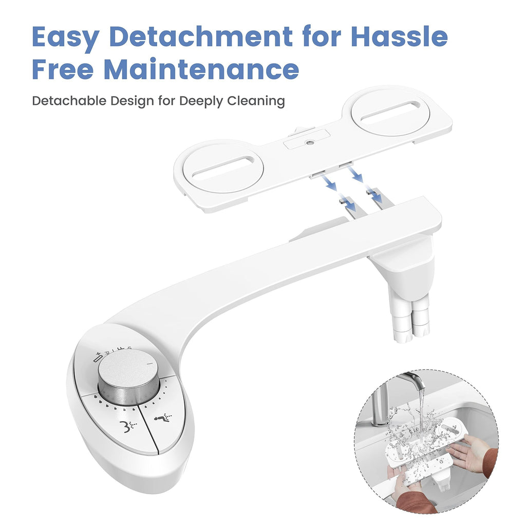 Aresmata Ultra-Slim Bidet Attachment for Toilet - Non-Electric Bidet with Dual Retractable Self-Cleaning Nozzles, Adjustable Water Pressure & Freshwater Sprayer, Easy Install Compatible with Toilet Seats (No Bulk/No Gaps)