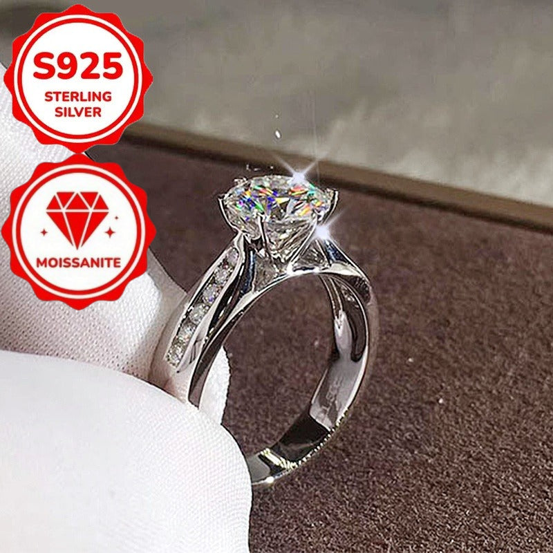 S925 Silver Moissanite Classic Ring for Women - Shiny Diamond-Like Stone, Hypoallergenic Comfortable Fit, Elegant Jewelry for Daily Wear, Birthdays, Anniversaries, Engagements & Weddings