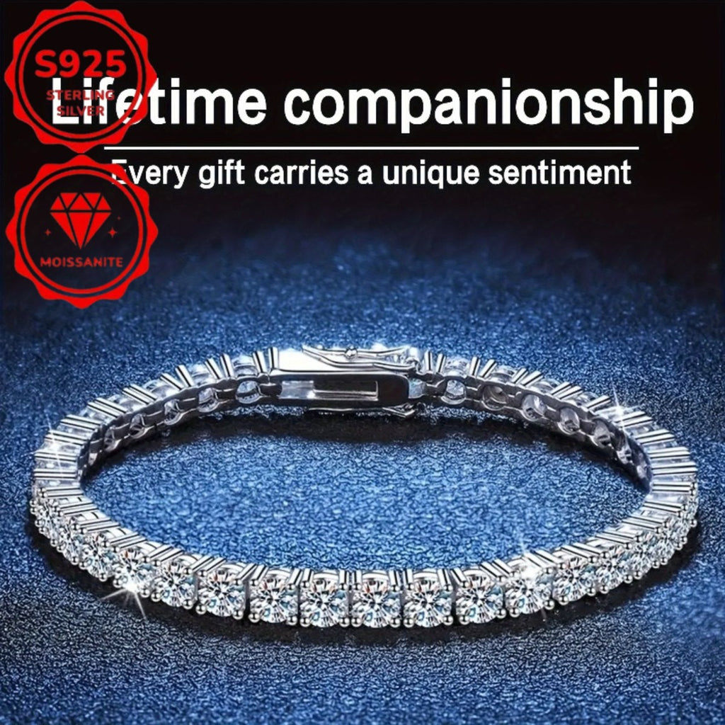 S925 Sterling Silver 4mm Moissanite Tennis Bracelet for Women - Bright Cut Diamond-Like Stones, Elegant Luxury Bracelet for Weddings, Birthdays, Anniversaries & Mother's Day, 10.747g