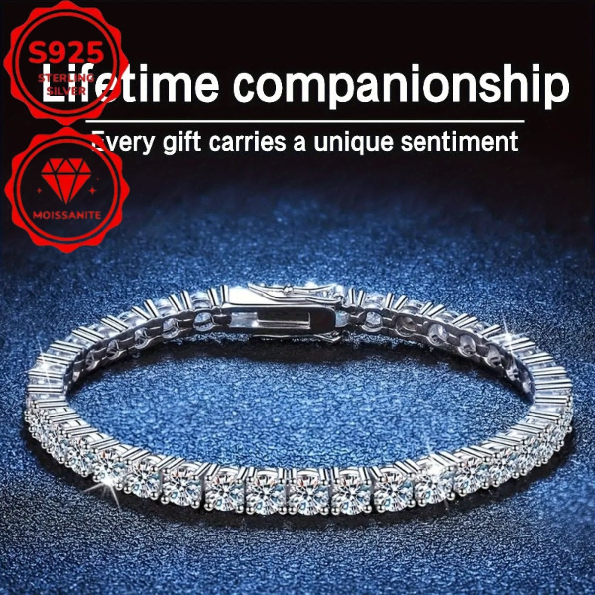 S925 Sterling Silver 4mm Moissanite Tennis Bracelet for Women - Bright Cut Diamond-Like Stones, Elegant Luxury Bracelet for Weddings, Birthdays, Anniversaries & Mother's Day, 10.747g