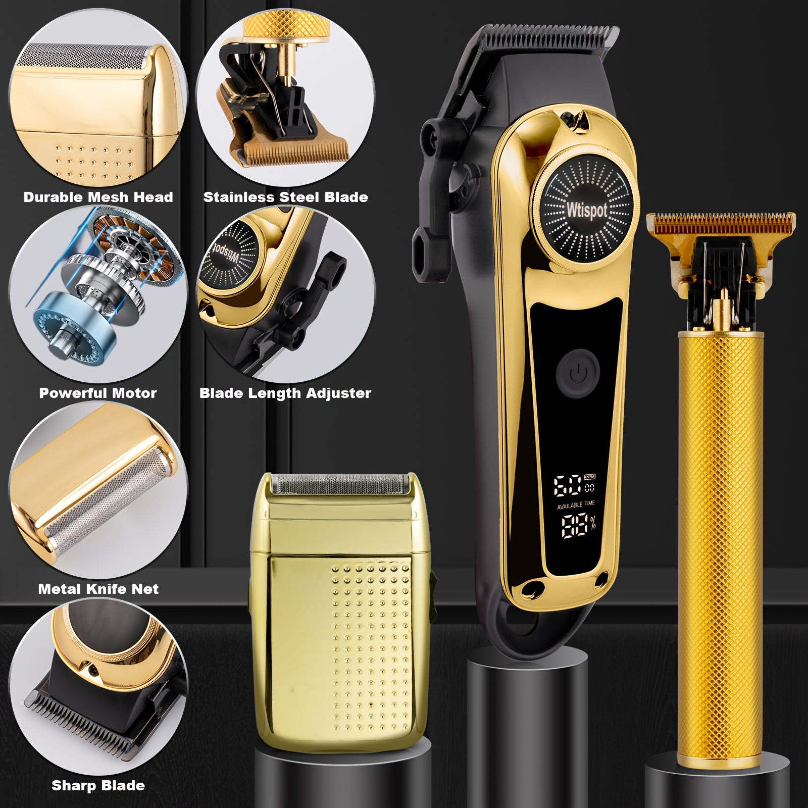 Cordless Hair & Beard Trimmer Set for Men 3pcs - LED Display, USB Rechargeable, Precision Grooming Kit with Multiple Attachments, Perfect for Travel & Holiday Gifts