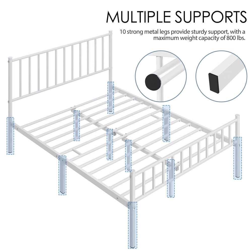 ALDEN DESIGN Bed Frame, Metal Platform Bed Frame, Minimalist Metal Bed Frame with Vertical Bar Headboard and Footboard, Underbed Storage, Bedroom, Farmhouse Metal Bed Foundation for Guest Room, Loft, Condo, Apartment, White/Black, Twin/Full/Queen Size
