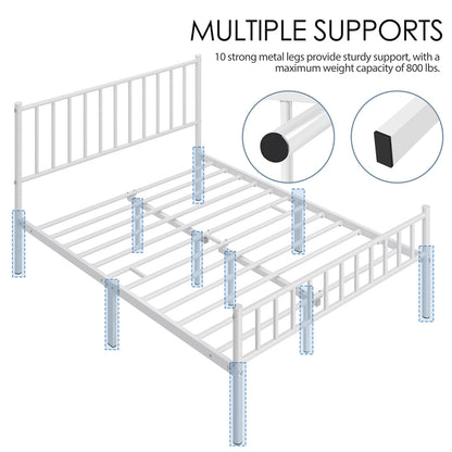 Metal Platform Bed Frame Vertical Bar Headboard Minimalist Farmhouse Metal Bed Foundation with Underbed Storage Twin Full Queen Size for Guest Room Loft Condo Apartment Bedroom Canada