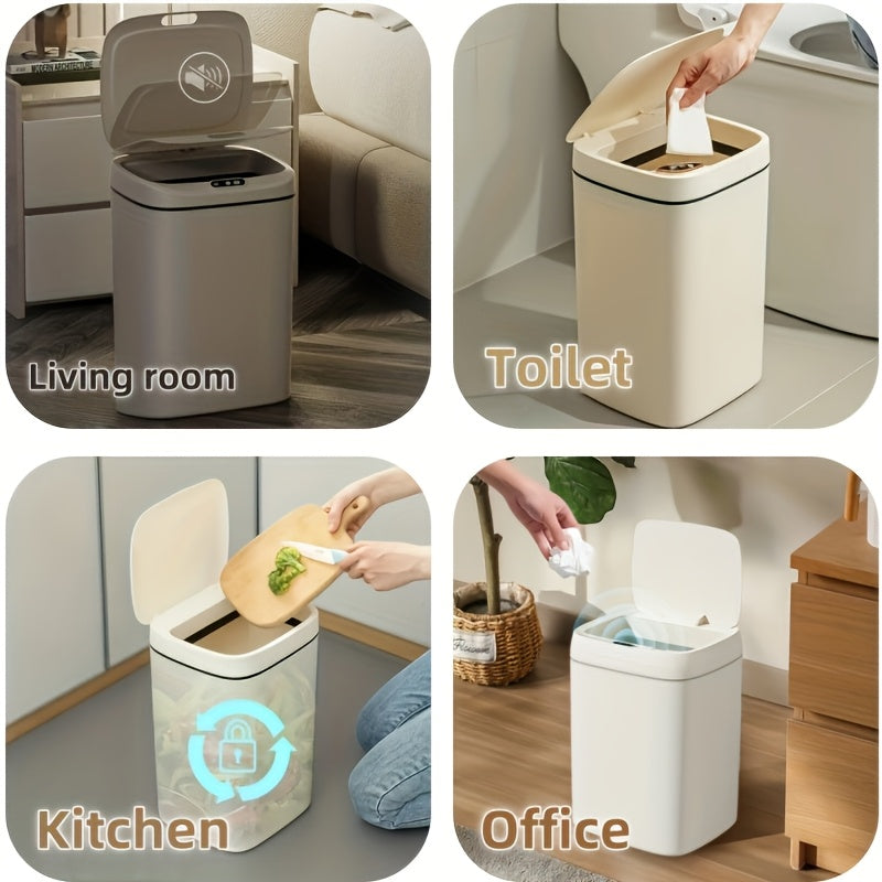 Smart Touchless Sensor Trash Can with Lid - Hands-Free Automatic Operation, Odor-Sealing Lid & Quiet Close, Battery- (AA Not Included) - 3.17gal/4.23gal/4.49gal Slim Modern White/Black Automatic Bin for Kitchen, Bathroom, Office - Sensor-Activated