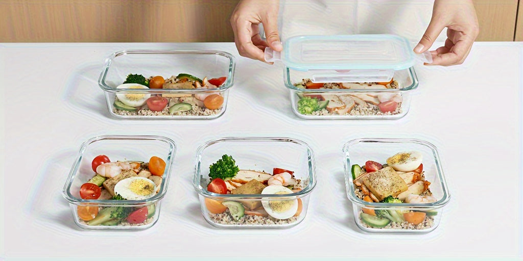 8pcs Airtight Glass Food Storage Containers with Leak-Proof Locking Lids- Microwave, Oven, Freezer& Dishwasher Safe, Perfect for Meal Prep& Multi-Purpose Kitchen Use, Glass Meal Prep Containers|Rectangular Shape|Durable Design, Meal Prep Container