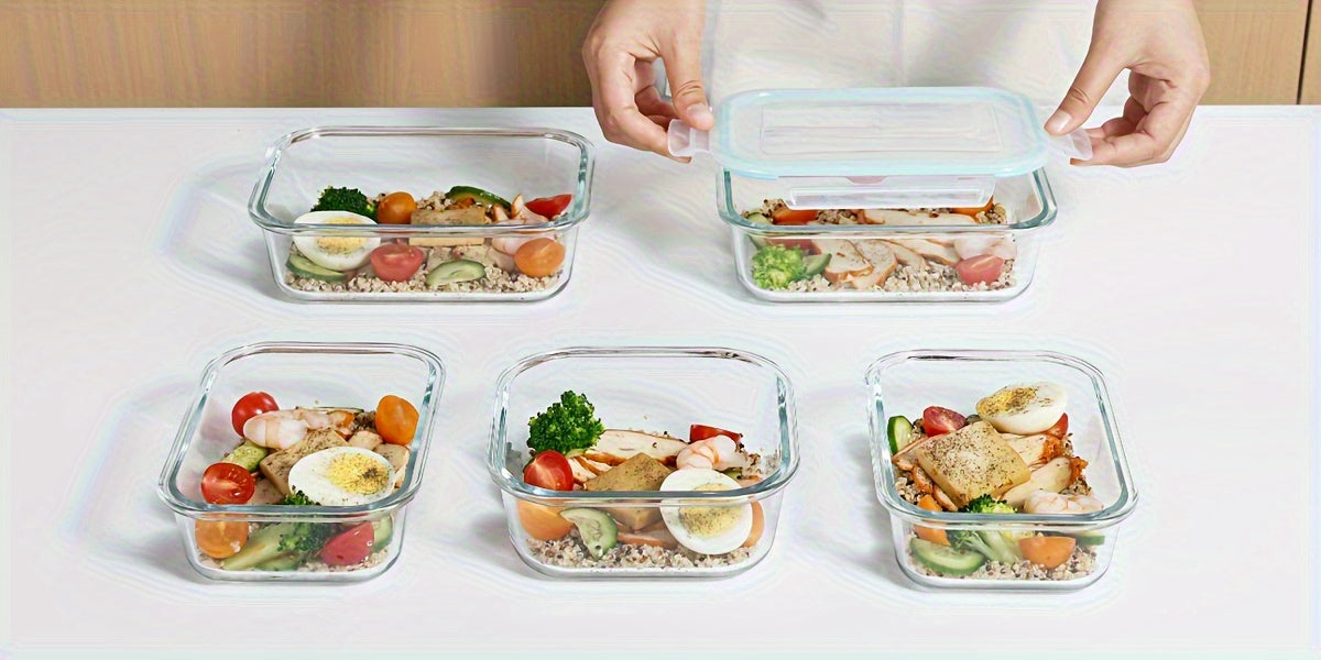 Airtight Glass Food Storage Containers 8pcs – Leak-Proof Borosilicate Meal Prep Containers with Locking Lids, Microwave, Oven, Freezer & Dishwasher Safe, Rectangular BPA-Free Storage Set for Kitchen & On-the-Go, Blue Multicolor