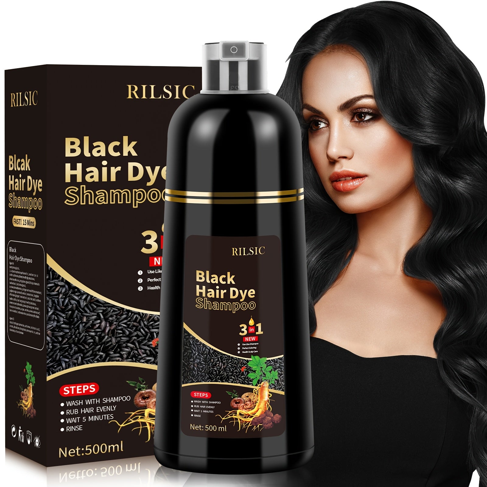 3-in-1 Hair Dye Colour Shampoo – Instant Grey Hair Coverage, Ammonia Free Herbal Formula, Lasts 30 Days for Men & Women | 16.91oz Natural Hair Colouring