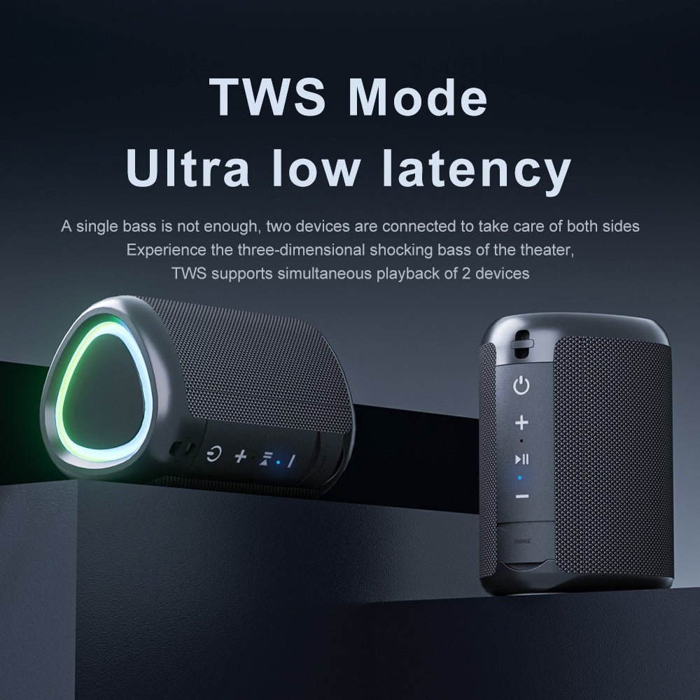 Portable Wireless Outdoor Speaker with Lights – Bluetooth 5.3, Crystal Clear Sound, All-Day Playtime, TWS Pairing, AUX & TF Card Input, Small Compact Speaker for Camping, Hiking & Travel