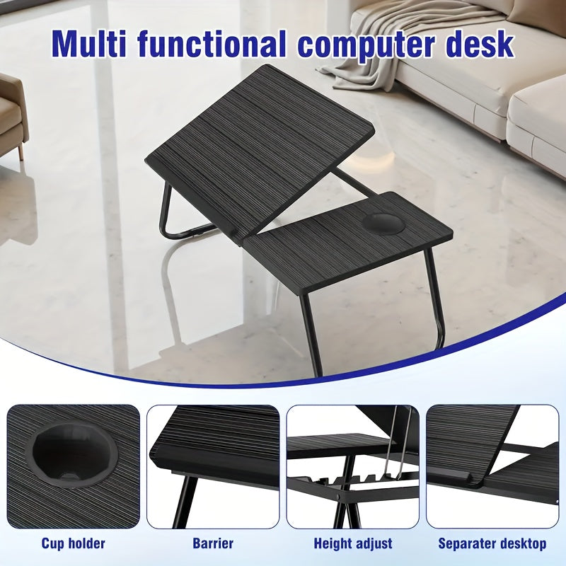 Foldable Laptop Bed Desk with USB Port – Portable Adjustable Lap Tray Table for Sofa Couch Floor, No Assembly, Study Work Eating Reading, Black Pink Walnut White