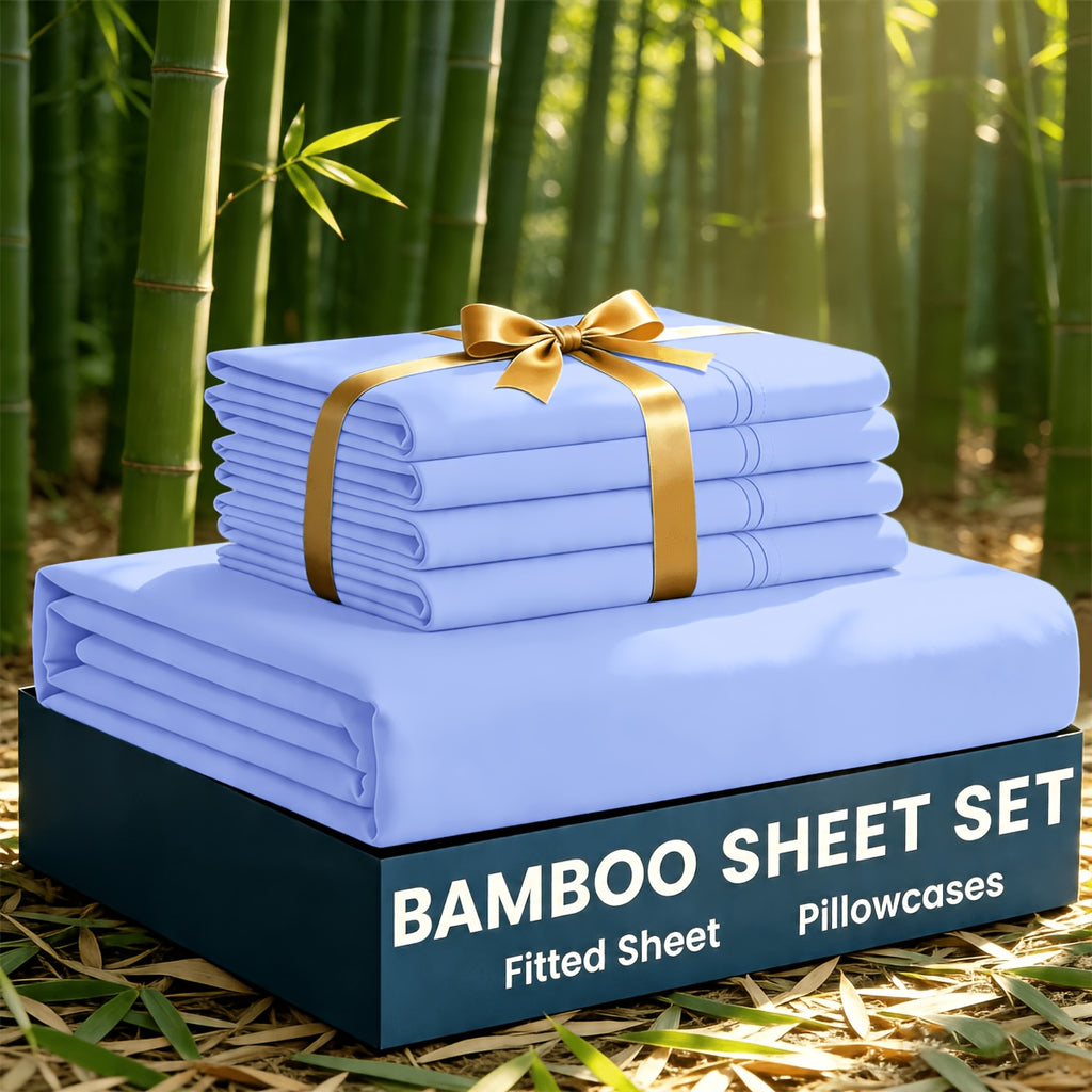 3/5pcs Bamboo Cooling Bed Sheet Set with 2/4 Pillowcases (Warm Tip: Flat Sheet Is Not Included) - Sabanas Para Cama - Breathable And Comforter for Summer And Hot Sleepers - Ultra Soft Children Sheet - Deep Pocket Up to 16"-18" - Sheets