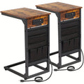 AMHANCIBLE C Shaped End Table with Charging Station, TV Tray Set Of 2, Couch Tables with Storage Bag, Slide Under Sofa Side Table with USB