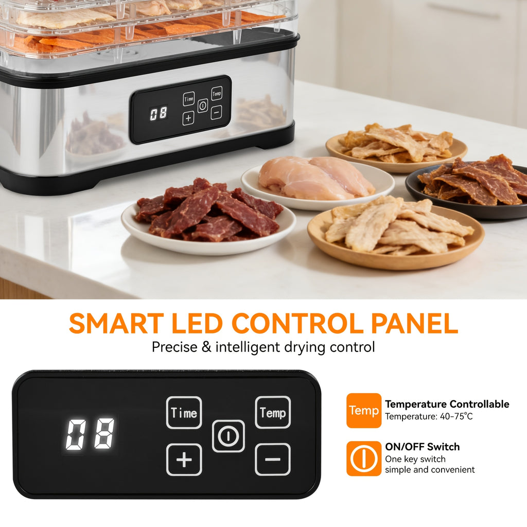 Upgrade5-Tray Food Dehydrator Machine with Digital Timer & Thermostat - for Jerky, Fruits, Herbs, Veggies, Yogurt, Pet Treats - Energy-Saving, Ultra-Quiet, Easy Clean with DishwasherSafe Trays - Perfect for Home Kitchen, Raw Diet, Camping, RV, Gifts