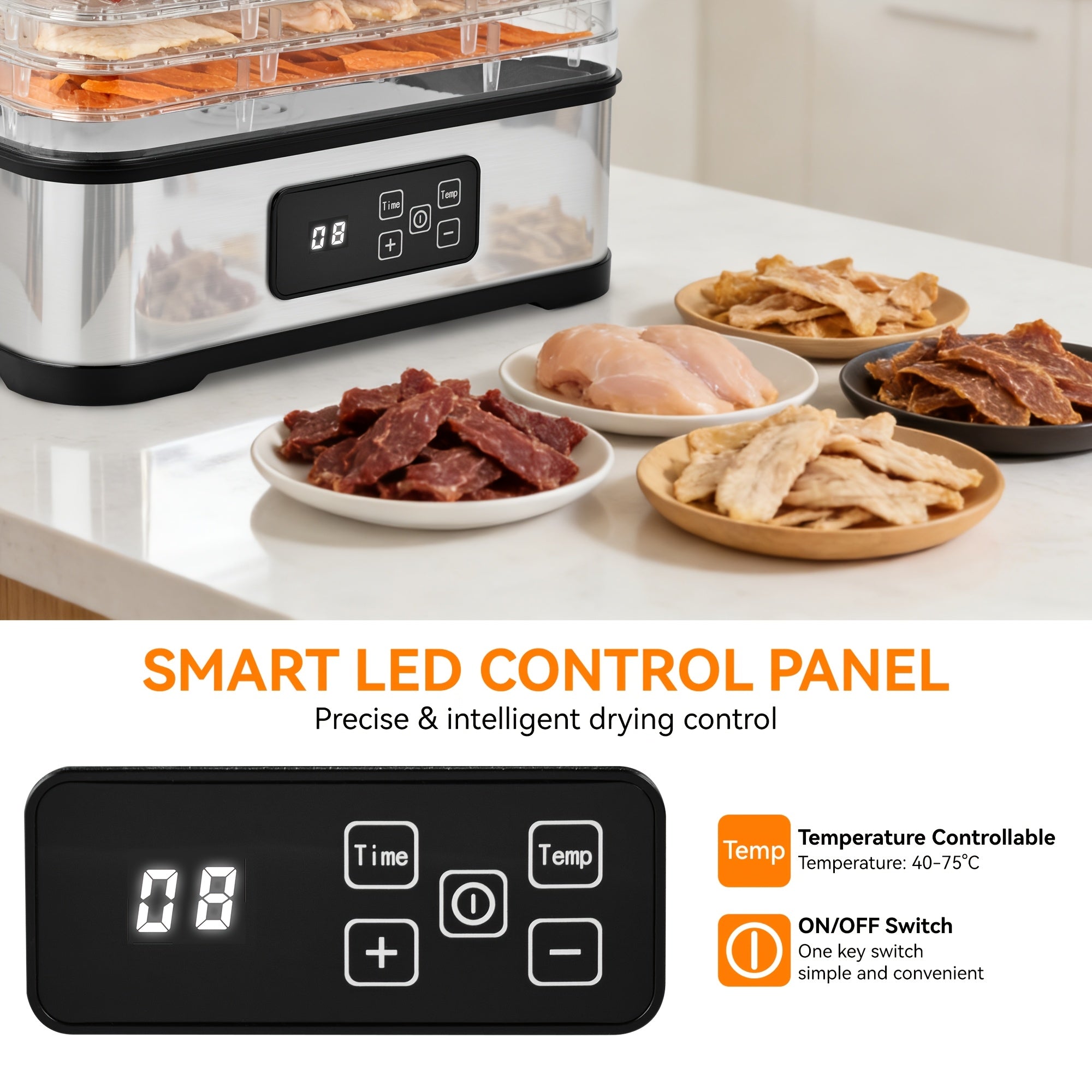 Upgrade5-Tray Food Dehydrator Machine with Digital Timer & Thermostat - for Jerky, Fruits, Herbs, Veggies, Yogurt, Pet Treats - Energy-Saving, Ultra-Quiet, Easy Clean with DishwasherSafe Trays - Perfect for Home Kitchen, Raw Diet, Camping, RV, Gifts