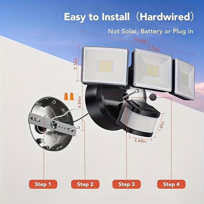SYVIO Flood Lights Outdoor, LED Security Light for 4500SQ, 4500LM/30W, IP65, 240°/50ft Motion Sensor Outdoor Lights 3 Modes Dusk to Dawn, FT Area for Yard Garden, Garage And Backyard, Black (Hardwired)