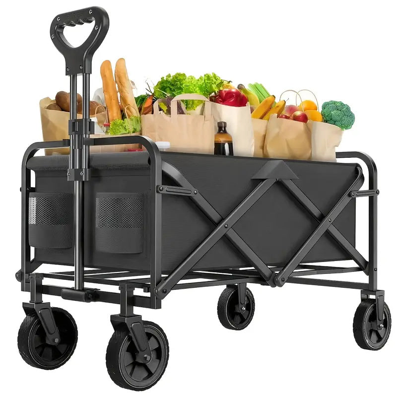 Multifunctional Folding Shopping Cart, Trolley, Height Adjustable & 360° Anti-skid Wheels - Heavy Duty Utility Vehicle For Sports, Shopping And Camping
