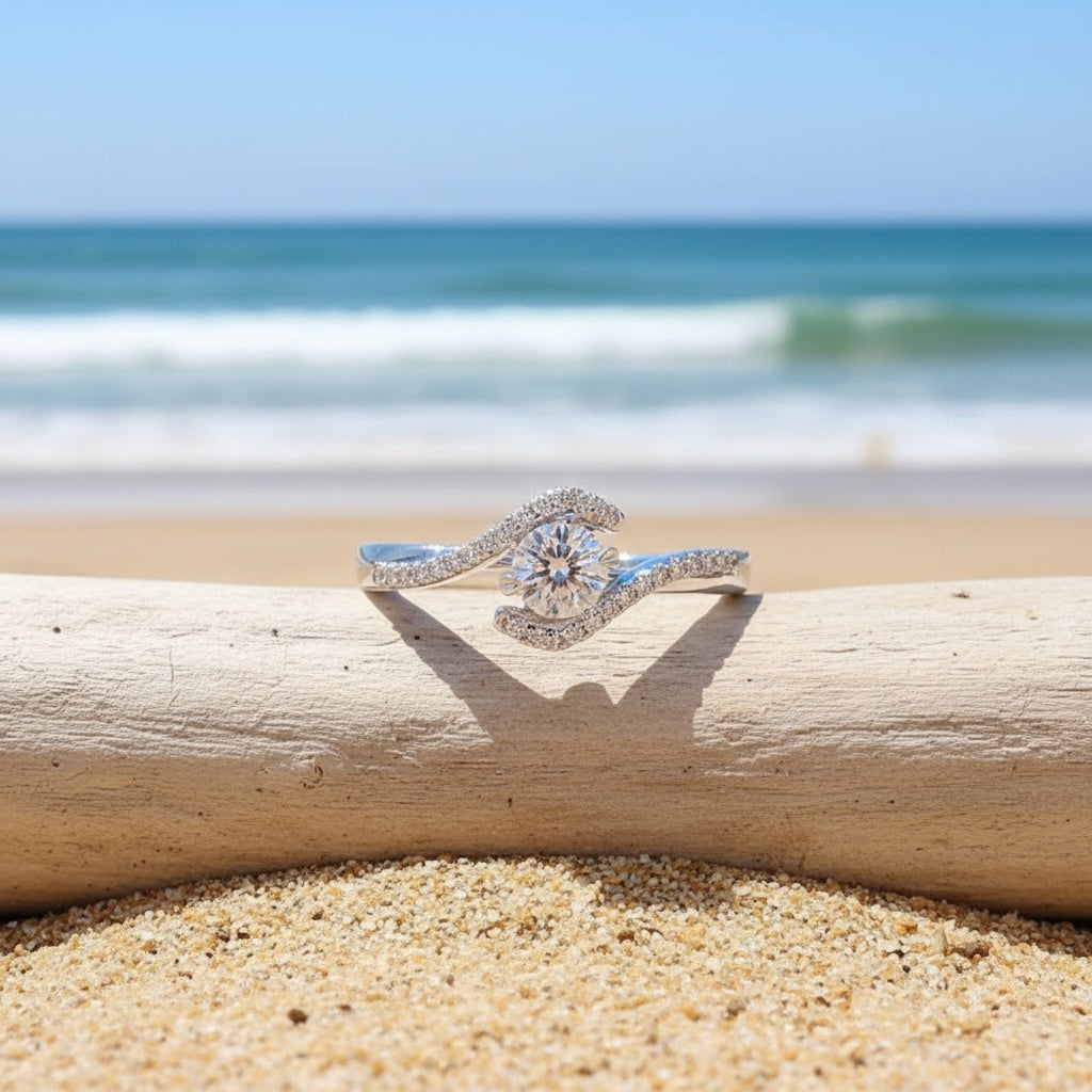 Elegant Moissanite 925 Sterling Silver Ring, Suitable for Daily And Gift Occasions, Valentine'S Day Jewelry, Hollowed Twisted Four-Claw Circular Engagement Ring