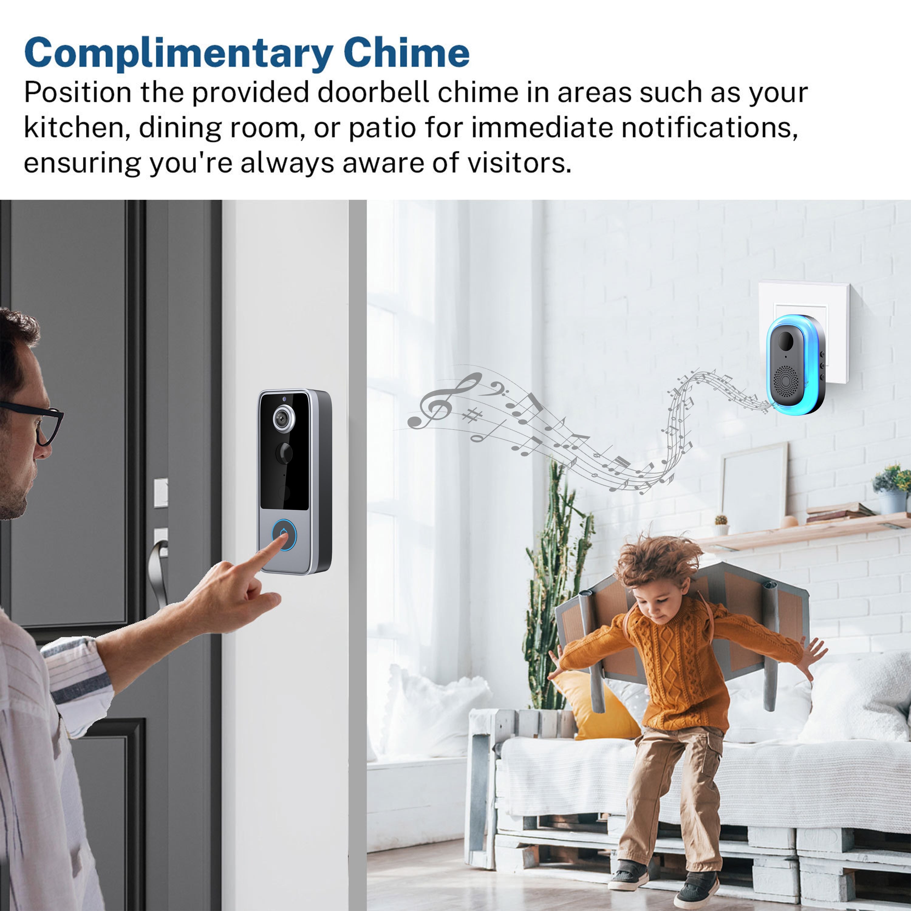 Video Doorbell, Wireless Smart Doorbell, Battery, Standby Time 180 Days, AI Face Recognition And Motion Detection, 1080P HD Video Shooting, Active Wake-Up Doorbell, with Night Vision, Two-Way Audio, Free Storage of Pictures