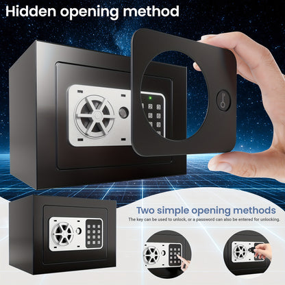 Mini Safe Box 3-in-1 Unlock (Electronic Password, Key & Passcode) – 0.23 Cu.Ft Compact Home Security Safe for Bedroom, Office & Bedside, Stores Cash, Jewellery & Passport