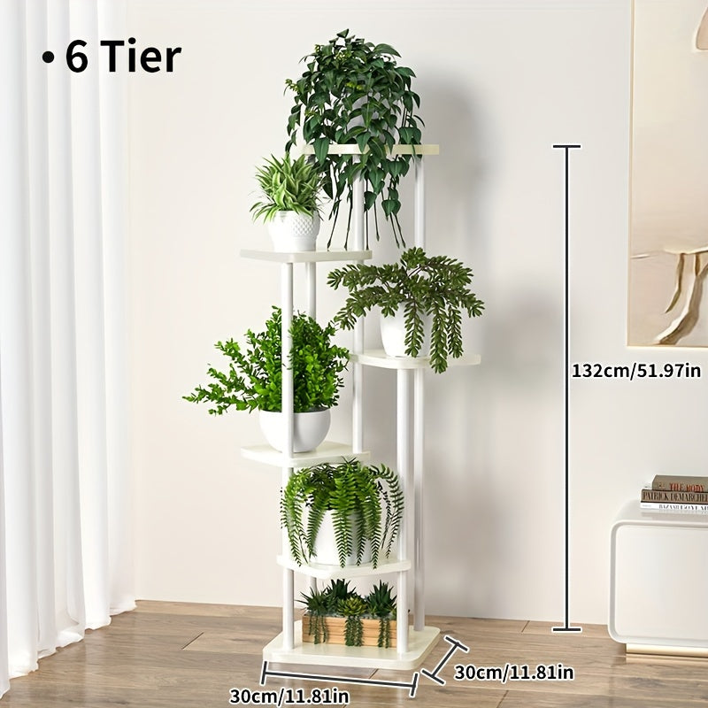 Wooden Tiered Plant Stand 4 5 or 6 Layer Flower Shelf Planter Rack in Black or White – Freestanding Indoor Multi-Tier Display Stand for Multiple Flower Pots, Living Room, Balcony & Home Decor