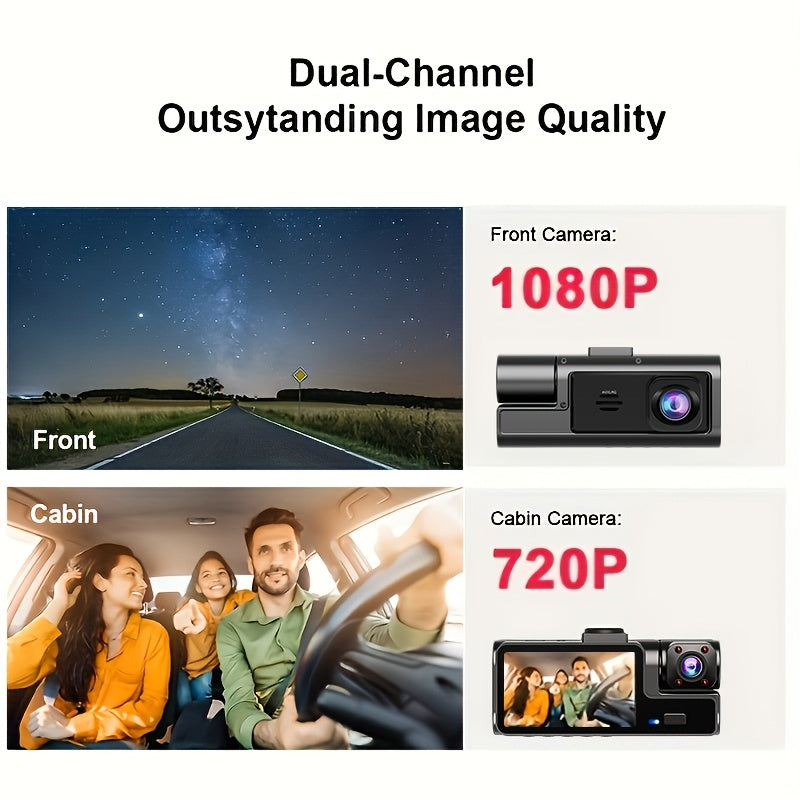 [ Triple Camera Dash Cam with Dual Front & Inside Car & Reversing Camera-Dash Camera for Cars] WIFI, G-Sensor, Loop Recording, Night Vision, Motion Detection, Parking Monitoring - for Taxi, Truck, SUV, Sedan - Car Accessories, 16GB/32GB(optional)
