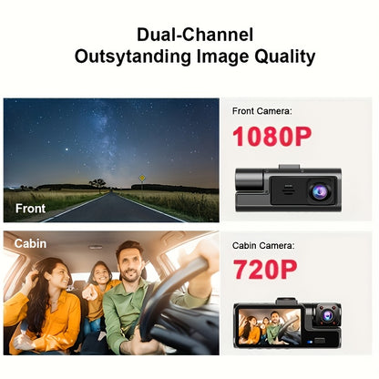 3-Lens Dash Cam with Front Inside Cabin & Rear Reversing Camera – WiFi, 1080P, Night Vision, G-Sensor, Loop Recording, Parking Monitor – Taxi Truck SUV Rideshare Car Accessory, 16GB/32GB
