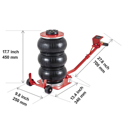 3 Ton Pneumatic Air Jack 6600 lbs Triple Bag Airbag Jack, 5.5"-17.7" Lift Range, 3-5 Second Fast Lift, Six Steel Pipes, Adjustable Handle – VEVOR Car & Garage Jack