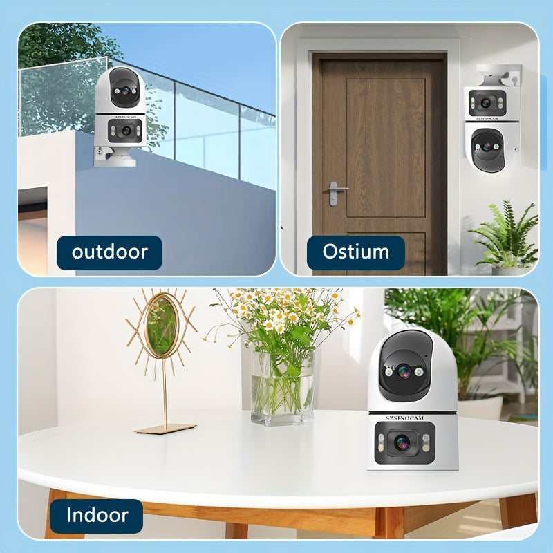4K PTZ Dual-Lens Outdoor Security Camera with Spotlight Alarm, PIR Motion Detection, Full-Color Night Vision, 2-Way Audio, 360° Pan & Tilt, 24/7 Recording & NVR Compatible — U9 / Built-in Battery