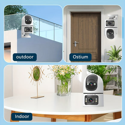 4K PTZ Dual-Lens Outdoor Security Camera with Spotlight Alarm, PIR Motion Detection, Full-Color Night Vision, 2-Way Audio, 360° Pan & Tilt, 24/7 Recording & NVR Compatible — U9 / Built-in Battery