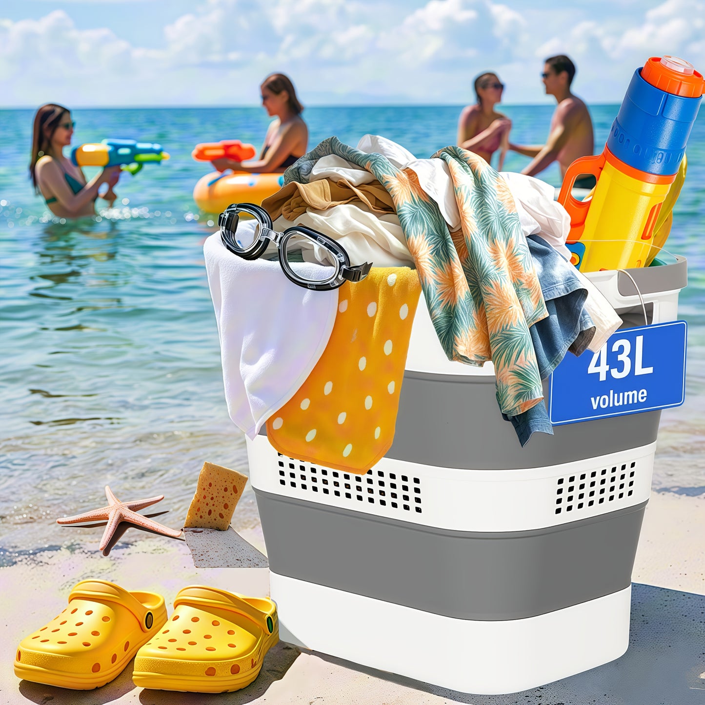 Collapsible Plastic Laundry Hamper 11.36 Gal with Handles – Foldable Space-Saving Clothes Basket for Closet, Bedroom & Laundry Room Organization
