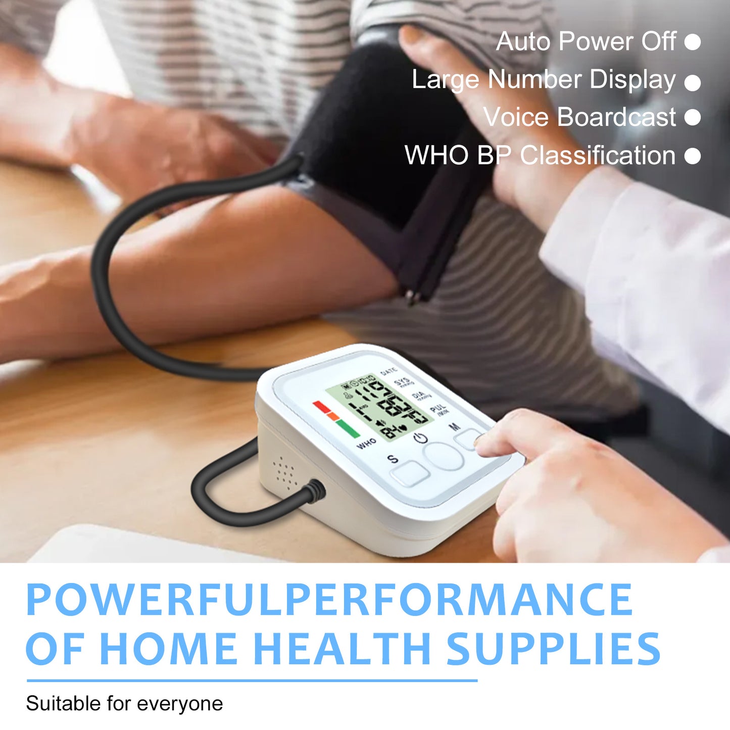 Portable Upper Arm Blood Pressure Monitor with Voice Reports & Hypertension Alert – Large LCD Display, One-Touch Operation, 2×99 Memory, Adjustable Cuff, Home & Travel BP Monitor for Seniors & Pregnant Women