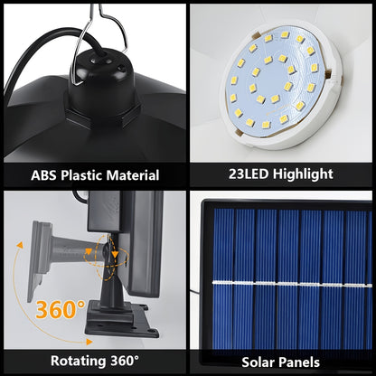 Solar Outdoor Roof Light IP55 Waterproof - Auto On/Off Dusk to Dawn Solar Chandelier Lamp for Gazebo, Barn, Chicken Coop, Courtyard, Garage, Campsite & Porch - Wireless Solar Hanging Light