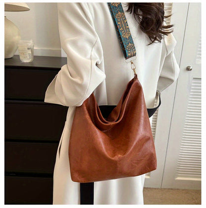 Wide Strap Women's Tote Bag – Large Capacity Fashionable Messenger Crossbody Shoulder Bag | Niche Trendy Design for Daily Commuting, Shopping & Travel | Stylish Everyday Handbag for Women