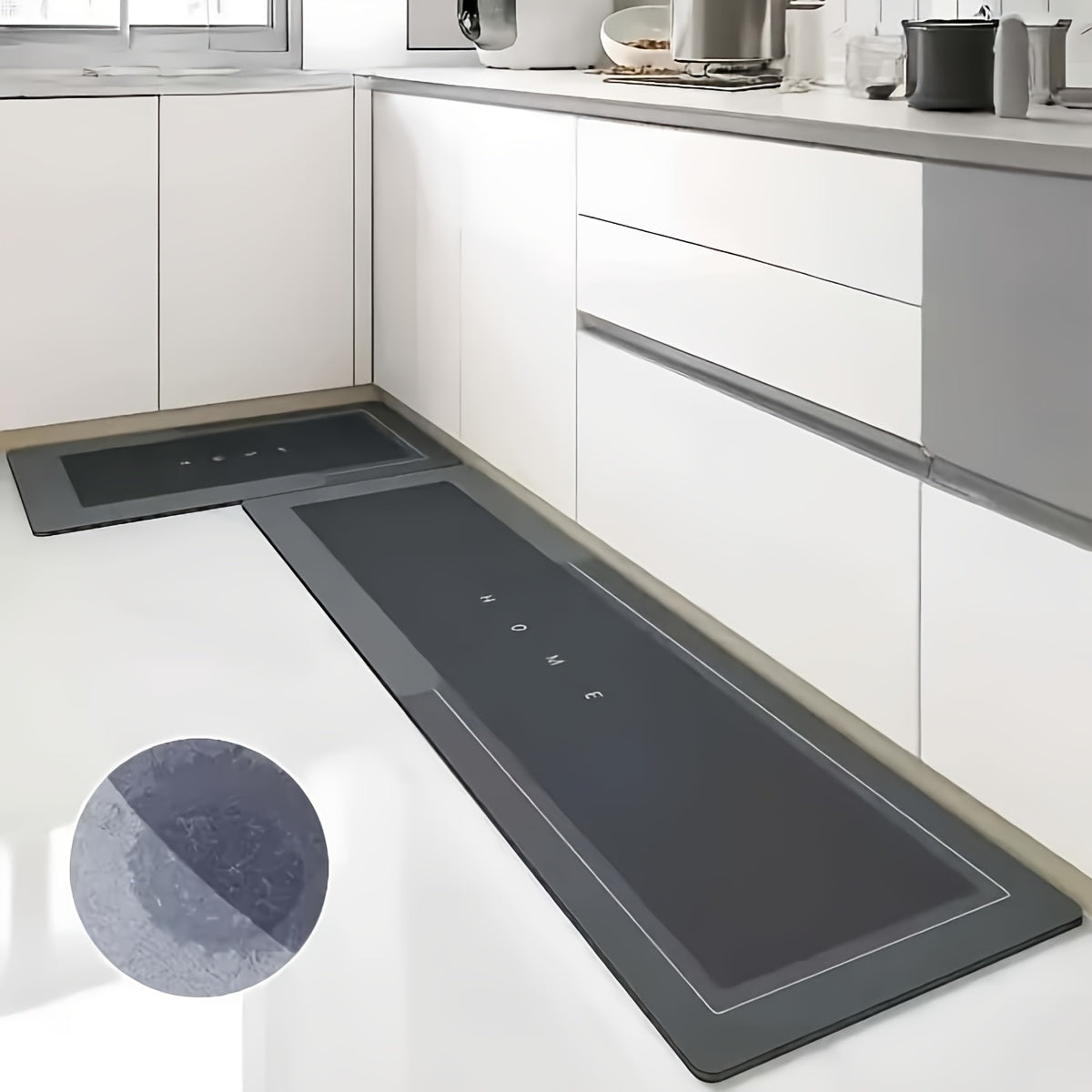Non-Slip Kitchen Floor Mats 2-Piece Set – Oil-Absorbing Quick-Dry Plush Suede & Rubber Base Floor Mats for Kitchen, Bathroom & Living Room, Standard or Thickened