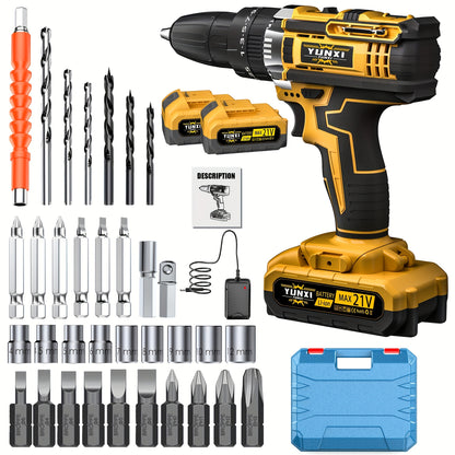 21V Cordless Drill Electric Screwdriver – Lithium Impact Drill Kit with Multifunctional Pistol Grip, Rechargeable Power Tool for Home & DIY