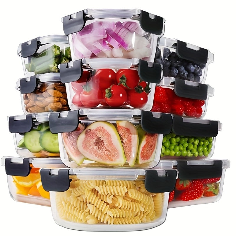 24-Piece Glass Meal Prep Set with Lids – 12 Airtight Glass Containers + 12 Leak-Proof Lids, BPA-Free, Microwave Oven Freezer Dishwasher Safe, Stackable Glass Bento Box for Lunch & Food Storage