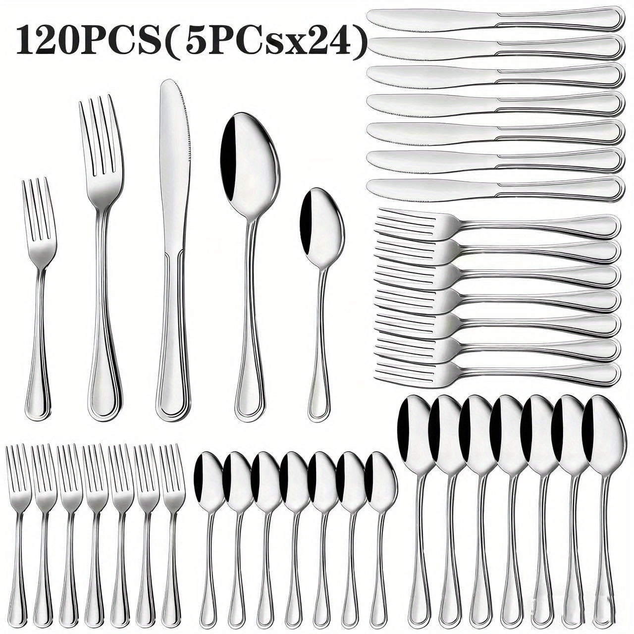 Stainless Steel Cutlery Set Multi-Size 20-120pcs – Mirror Polished Flatware for Home Kitchen Restaurant Hotel, Dishwasher Safe, Perfect for Weddings & Gifts