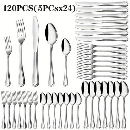 Stainless Steel Cutlery Set Multi-Size 20-120pcs – Mirror Polished Flatware for Home Kitchen Restaurant Hotel, Dishwasher Safe, Perfect for Weddings & Gifts