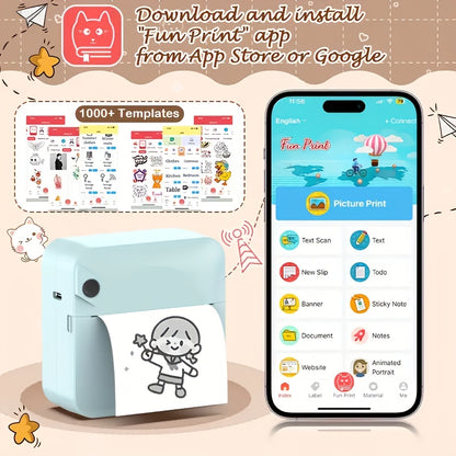 Mini Thermal Sticker Printer Inkless, Pocket Printer with Thermal Paper Roll, Portable Wireless Photo Printer for Photos Diaries Notes Journaling – iOS & Android, Gift for Kids Teens Adults