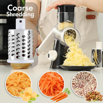 4-Piece Hand-Crank Drum Vegetable Cutter & Slicer – Manual Multi-Functional Kitchen Vegetable Chopper with Interchangeable Drums for Shredding, Slicing & Grating