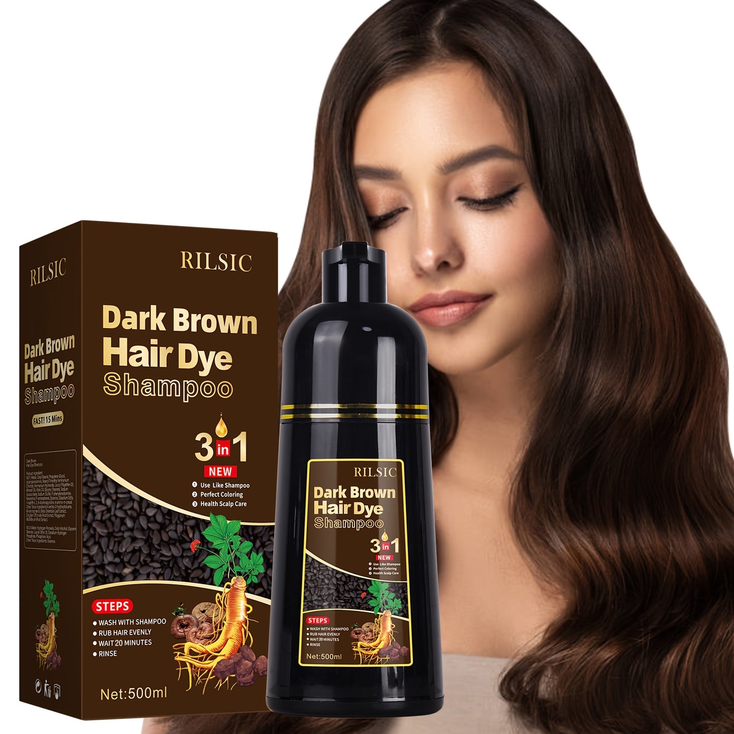 Hair Dye Shampoo for Grey Hair 3-Pack - Herbal Natural 3-in-1 Instant & Long-Lasting Gray Hair Coverage Shampoo for Men & Women, Plant Squalene Formula for All Hair Types