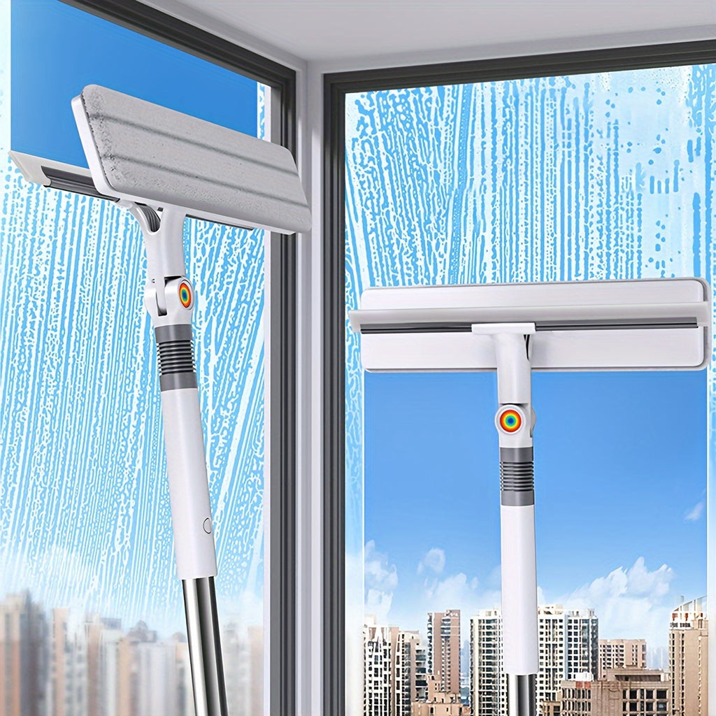 Extendable Window Squeegee 53.5" – 2-in-1 Window Cleaning Tool with Flexible Head & Microfiber Cloth, Streak-Free Glass Cleaner for Indoor & Outdoor High Windows, Shower Doors & Windshields