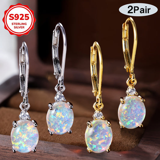 925 Sterling Silvery Opal Pendant Earrings - Daily Wear And Party Multi-color Options - Hypoallergenic, High-quality Fashionable Jewelry Gifts