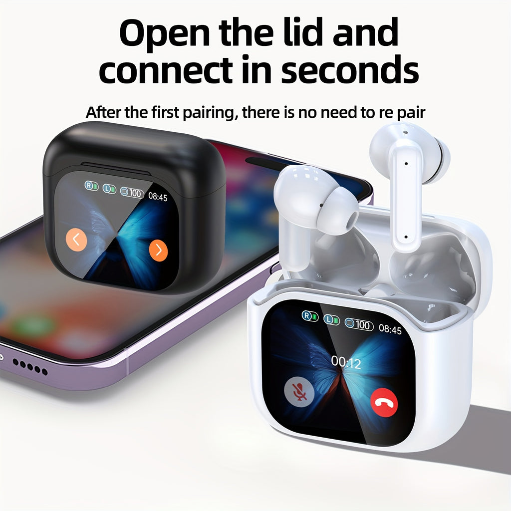 New TWS Screen Display Wireless Active ANC Noise Cancelling Earbuds, Long Battery Life, HiFi Stereo Sound, Microphone, Touch Control, Type-C Charging Case, Suitable for Music/Gaming/Sports Fitness Multi-Scene Applications, Apple/Android/Tablet/Earbud