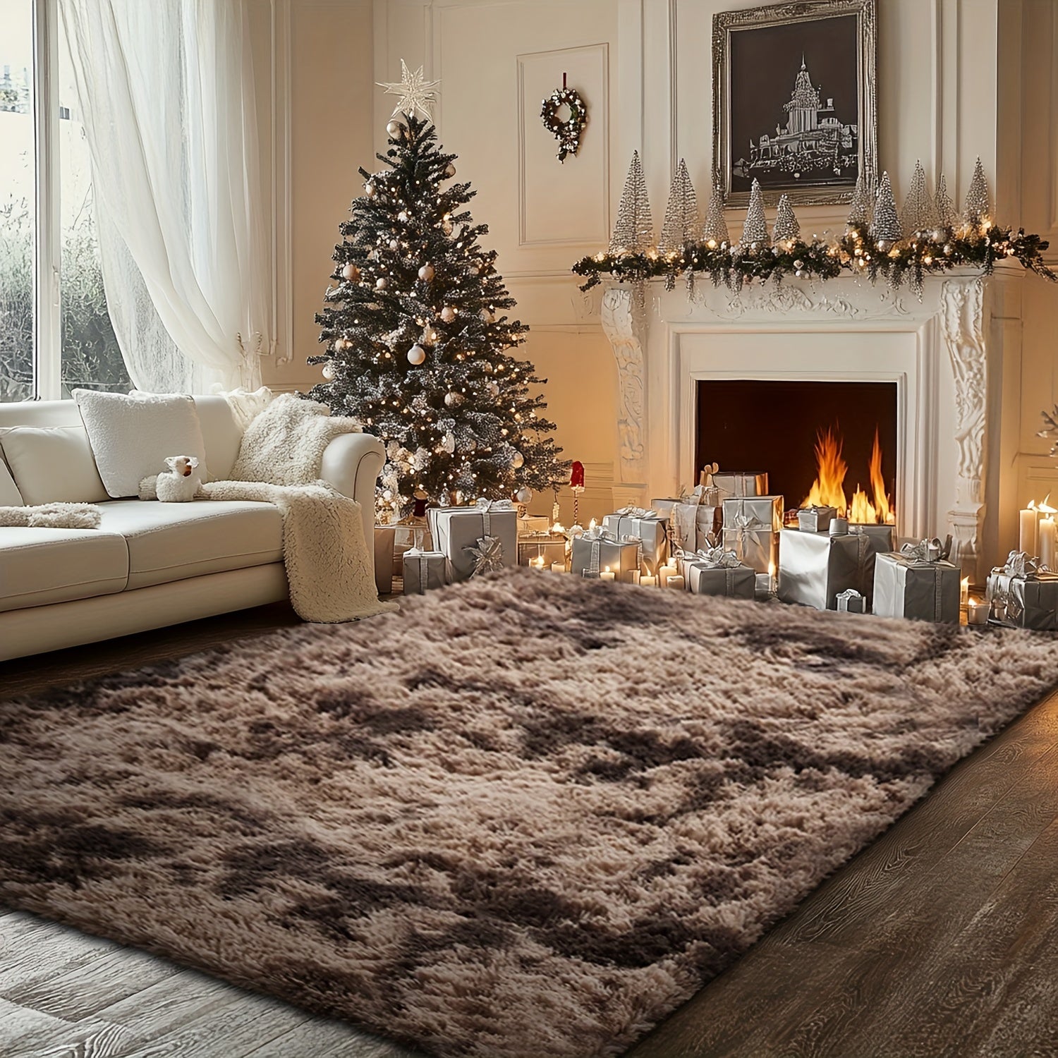 Fluffy Soft Area Rug – Luxury Non-Slip Indoor Carpet for Living Room, Bedroom & Home Decoration, Ultra-Plush Floor Rug, 7 Colours & 5 Sizes, Tie-Dye Black White Navy Blue Grey