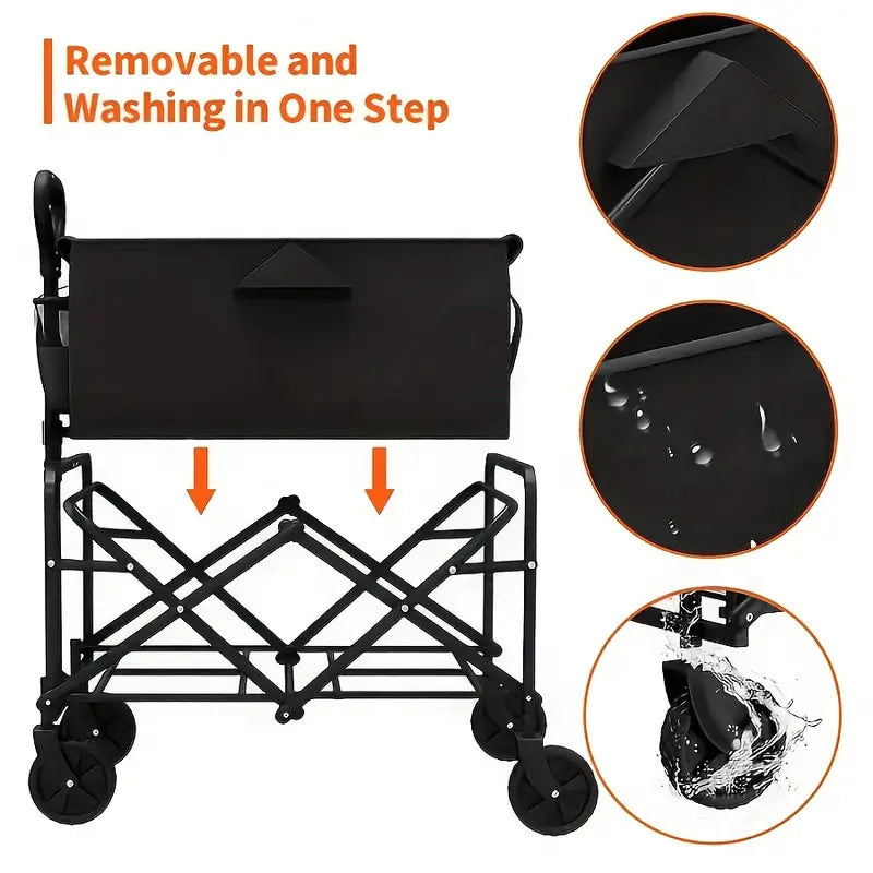 Multifunctional Folding Shopping Cart, Trolley, Height Adjustable & 360° Anti-skid Wheels - Heavy Duty Utility Vehicle For Sports, Shopping And Camping