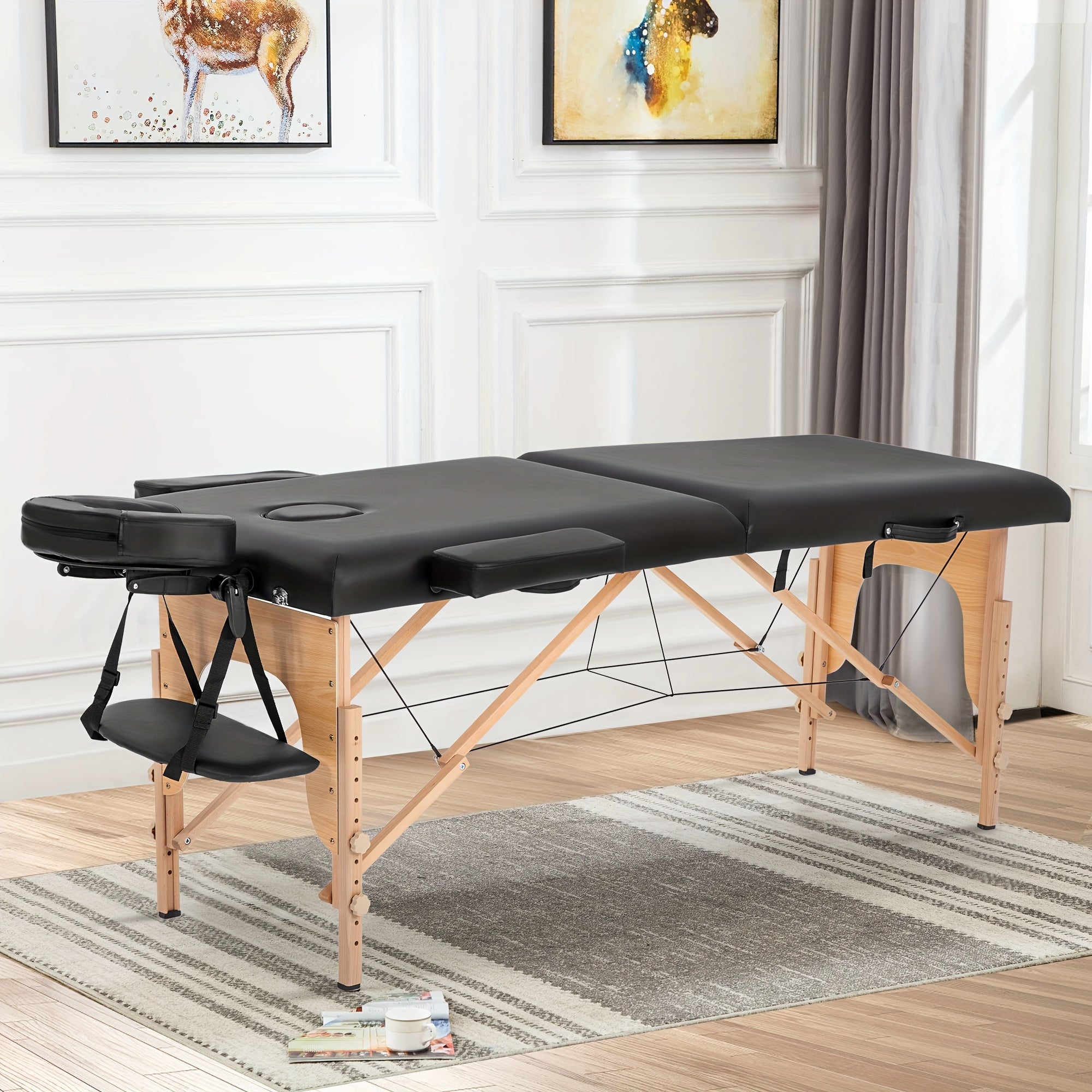 Portable Massage Table Designed for Therapy, Measuring 73 Inches, with Adjustable Height And a Two-Fold Design, Suitable for Salon Use And Featuring a Face Cradle
